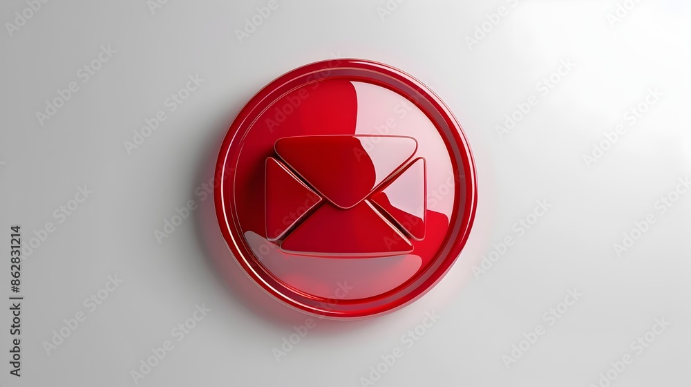Aufkleber red glossy circular envelope icon for digital communication and internet technology