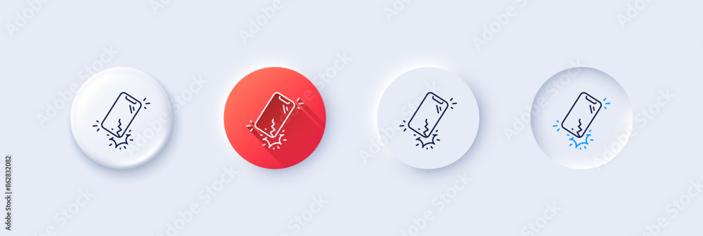 Poster smartphone broken line icon. neumorphic, red gradient, 3d pin buttons. phone crack sign. mobile devi