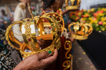 Congado or Congada in Minas Gerais State in Brazil, a famous expression of Brazilian and african culture and religiosity with dancers, kings, queens, catholic saints, drums and crowns.
