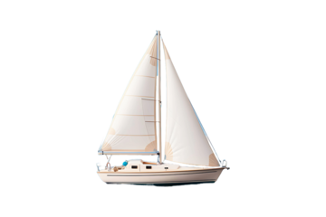 A small white yacht sails on the sea top view Isolated on transparent background
