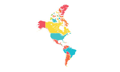 Obraz premium Map of americas north and south isolated modern colorful style. for website layouts, background, education, precise, customizable, Travel worldwide, map silhouette backdrop, earth geography.
