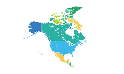Obraz premium Map of North america isolated modern colorful style. for website layouts, background, education, precise, customizable, Travel worldwide, map silhouette backdrop, earth geography, political, reports.