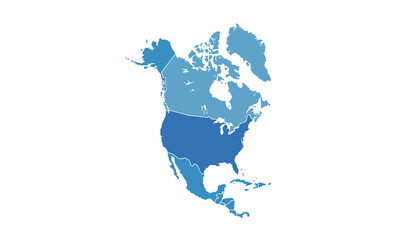 Map of North america isolated modern colorful style. for website layouts, background, education, precise, customizable, Travel worldwide, map silhouette backdrop, earth geography, political, reports.