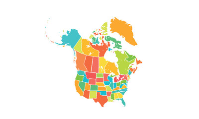 Map of North america isolated modern colorful style. for website layouts, background, education, precise, customizable, Travel worldwide, map silhouette backdrop, earth geography, political, reports.