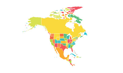 Obraz premium Map of North america isolated modern colorful style. for website layouts, background, education, precise, customizable, Travel worldwide, map silhouette backdrop, earth geography, political, reports.