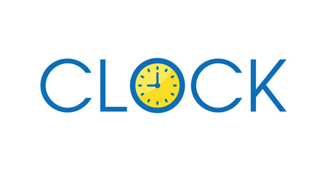 clock symbol and word clock. clock logo. clock concept