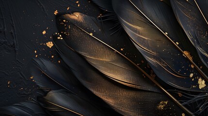Obraz premium luxury black and gold background with golden feathers