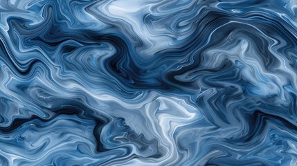 Fototapeta premium Abstract digital art featuring a swirling pattern of blue and white liquid marble, SEAMLESS PATTERN