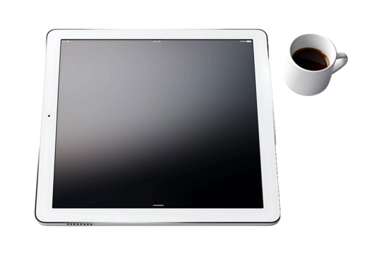 A student takes out the tablet Isolated on transparent background