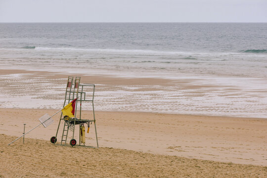 Lifeguard chair for coastal rescuers on the coasts of south west France.