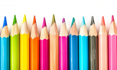 School color pencils set on white background. copy space