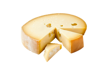 Delicious hard cheese isolated on transparent background. With clipping path. Cut out pieces of fresh cheese for design, layout, advertising, mockup. Food objects on white