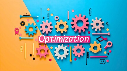 Fototapeta premium Colorful Optimization Gears on Vibrant Background 