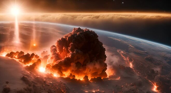 Explosion from impact of meteorite on earth