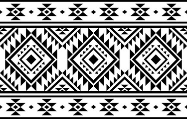 Ancient echoes Aztec geometric seamless patterns southwest Navajo Native American tribal ethnic black and white for textile printing