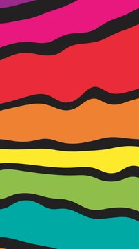 Groovy abstract psychedelic retro style colorful wavy stripes pattern animation background. vertical ratio video