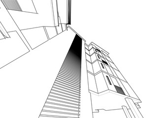 Modern building architectural 3d drawing