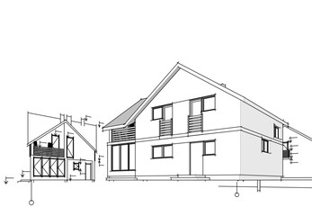 Modern building architectural 3d drawing