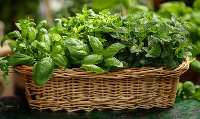 Naklejka premium A basket of fresh summer herbs