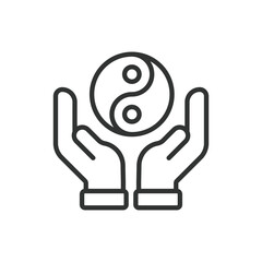 Yin Yang, in line design. Yin Yang, balance, harmony, duality, Chinese philosophy, Taoism, equilibrium on white background vector. Yin Yang editable stroke icon.