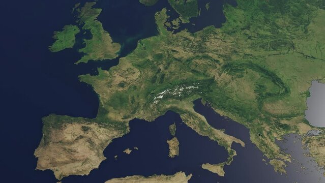 top view map of europe. Europe map background. 3d animation of the map of Europe. cartography of the European continent