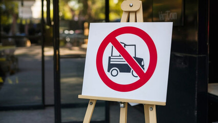 No entry symbol on an easel, indicating restrictions and isolation zones