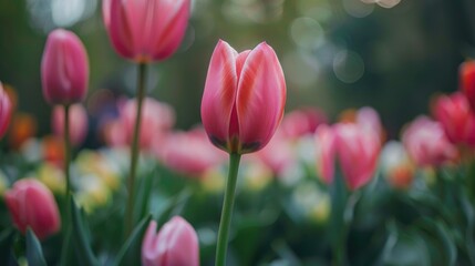 Fototapeta premium Tulips blooming in the garden a display of organic patterns