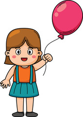 happy cute kid girl run holding balloon