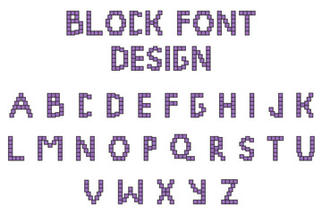 Y2K Font design isolated white background. Craft Geometrical block alphabet template. Bricks retro abs. Vector illustration can used design inscription.