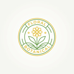 minimalist beauty sunflower badge line art icon logo vector illustration design. simple modern botanical, boutique, flourish emblem logo concept