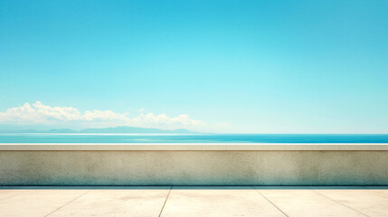 Obraz premium Concrete wall overlooking ocean on a sunny day