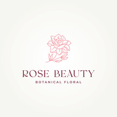 Fototapeta premium minimalist isolated elegant flower rose beauty line art icon logo vector illustration design. simple modern botanical, boutique, flourish emblem logo concept