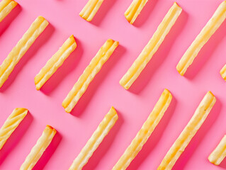 Fototapeta premium fries on pink backdrop