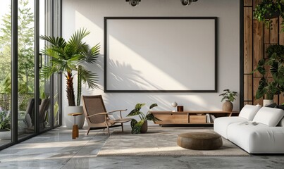 Elegant office with a blank screen on the wall