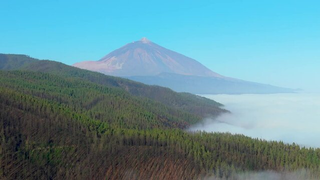 Aerial drone view of Teide in Parque Nacional del Teide, Highest peak of Spain, Tenerife island