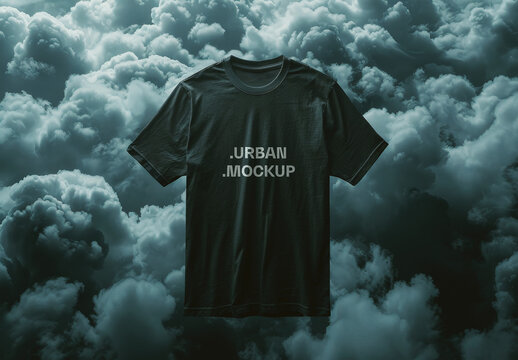 Black Tshirt In The Skies Mockup With Generative AI