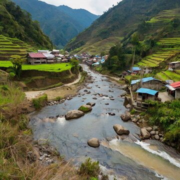 Bontoc, Mountain Province, Philippines - A stream runs through Talubin, a barangay of the town of Bontoc
