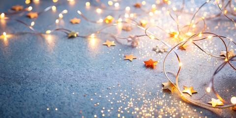 Sparkling Light Garland, Christmas or Birthday background, copy space