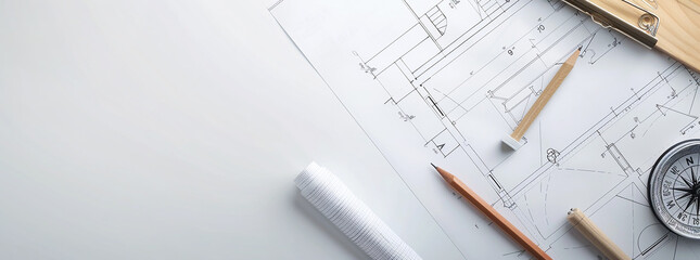 Architects concept, engineer architect designer freelance work on start-up project drawing, construction plan. architect design working drawing sketch plans blueprints and making construction model