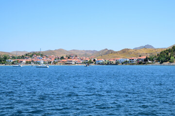 view of the town - Tourkikos Gialos bay, Myrina town, Lemnos island, Greece, aegean sea