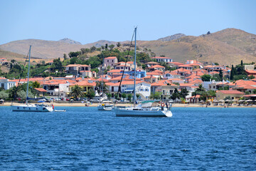 view of the town - Tourkikos Gialos bay, Myrina town, Lemnos island, Greece, aegean sea