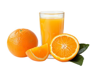 Isolated orange juice glass photo oranges around white background Orange Juice Concept
