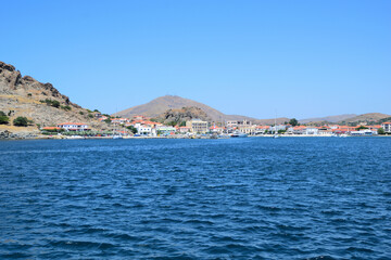 view of the town - Tourkikos Gialos bay, Myrina town, Lemnos island, Greece, aegean sea