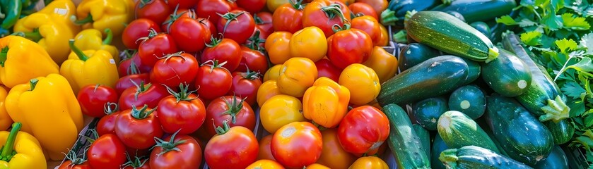 Bountiful Summer Harvest of Colorful Vegetables at a Bustling Farmers  Market