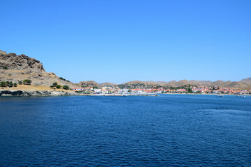 view of the town - Tourkikos Gialos bay, Myrina town, Lemnos island, Greece, aegean sea