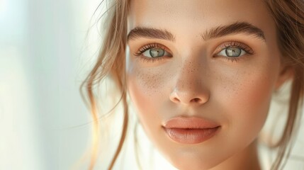 Fototapeta premium A close up portrait of a beautiful young woman with clean, fresh skin showcasing model's healthy skin. Perfect for cosmetology, beauty and spa enthusiasts.