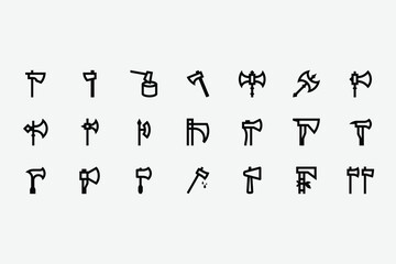 Medieval Battle Axe Line Icons