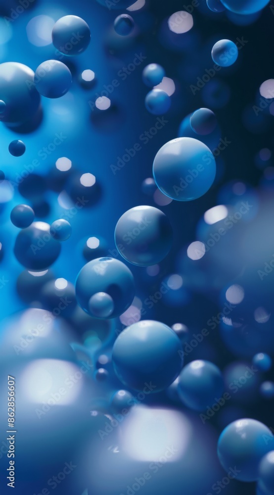 Poster abstract blue gradient background with floating spheres creating a dreamy and futuristic atmosphere