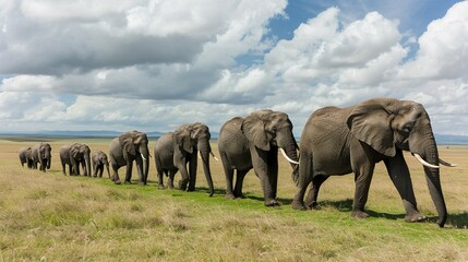 Obraz premium Elephant Herd: A group of elephants moving together across the savanna.