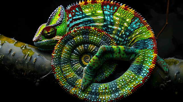 Chameleon spiral tail, Panther chameleon, Furcifer pardalis Ambilobe